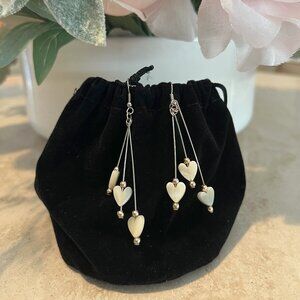 White Hearts w/Silver Dangling Fashion Hook Earrings